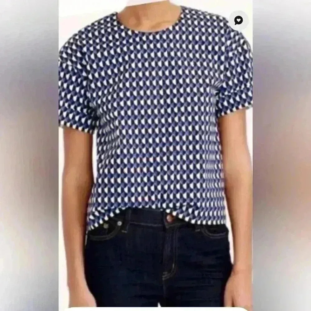 J. Crew Blue and White Geometric Top